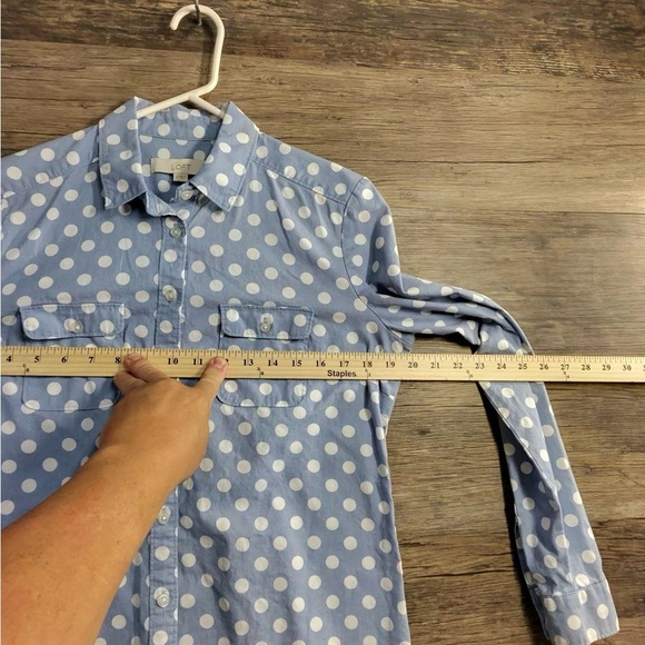 LOFT Light Blue Polka Dot Button Down Shirt - Picture 3 of 8